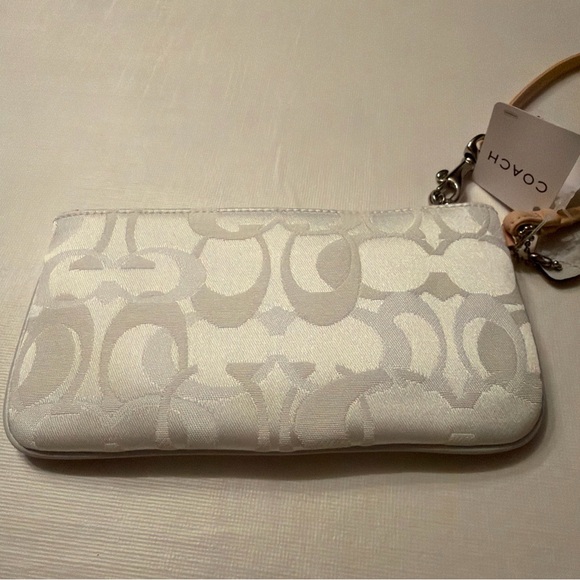 NWT Coach white canvas/leather and Tan Wristlet, matching accessories available